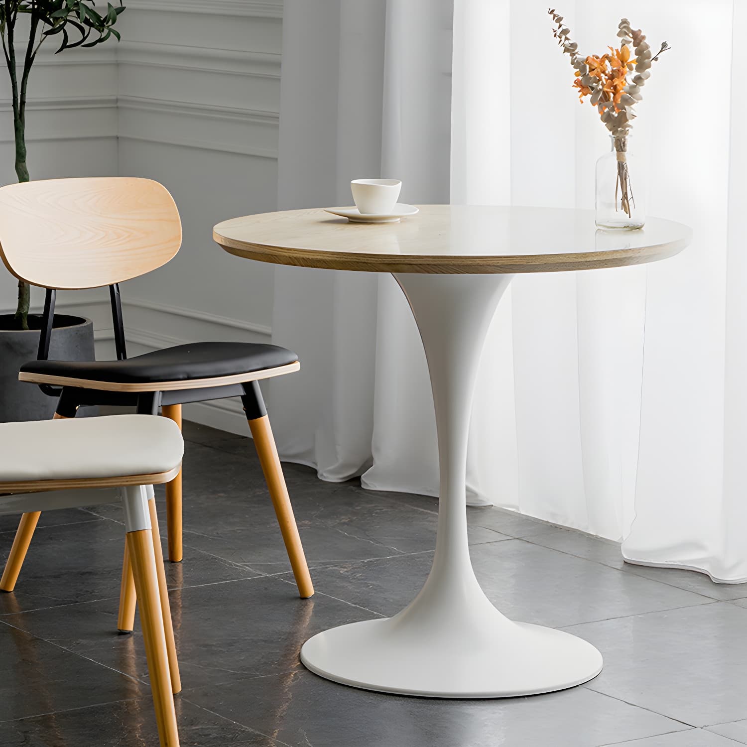 Modern Round Wood Dining Table Tulip Base Home Kitchen Dinner Dining Table - image 5