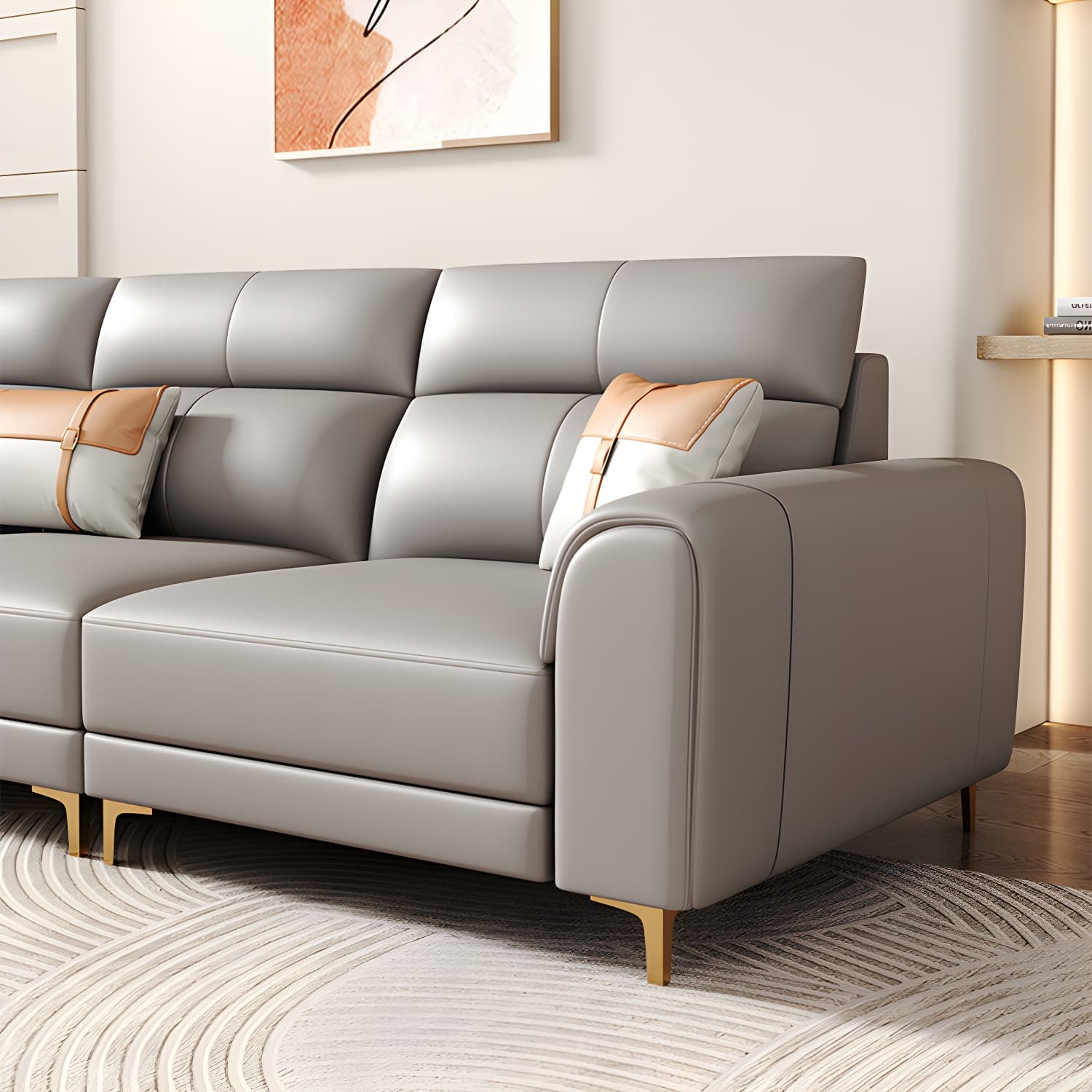 Modern Gray Faux Leather Sectional Sofa with Pillow Top Arms and Wood Frame - image 8