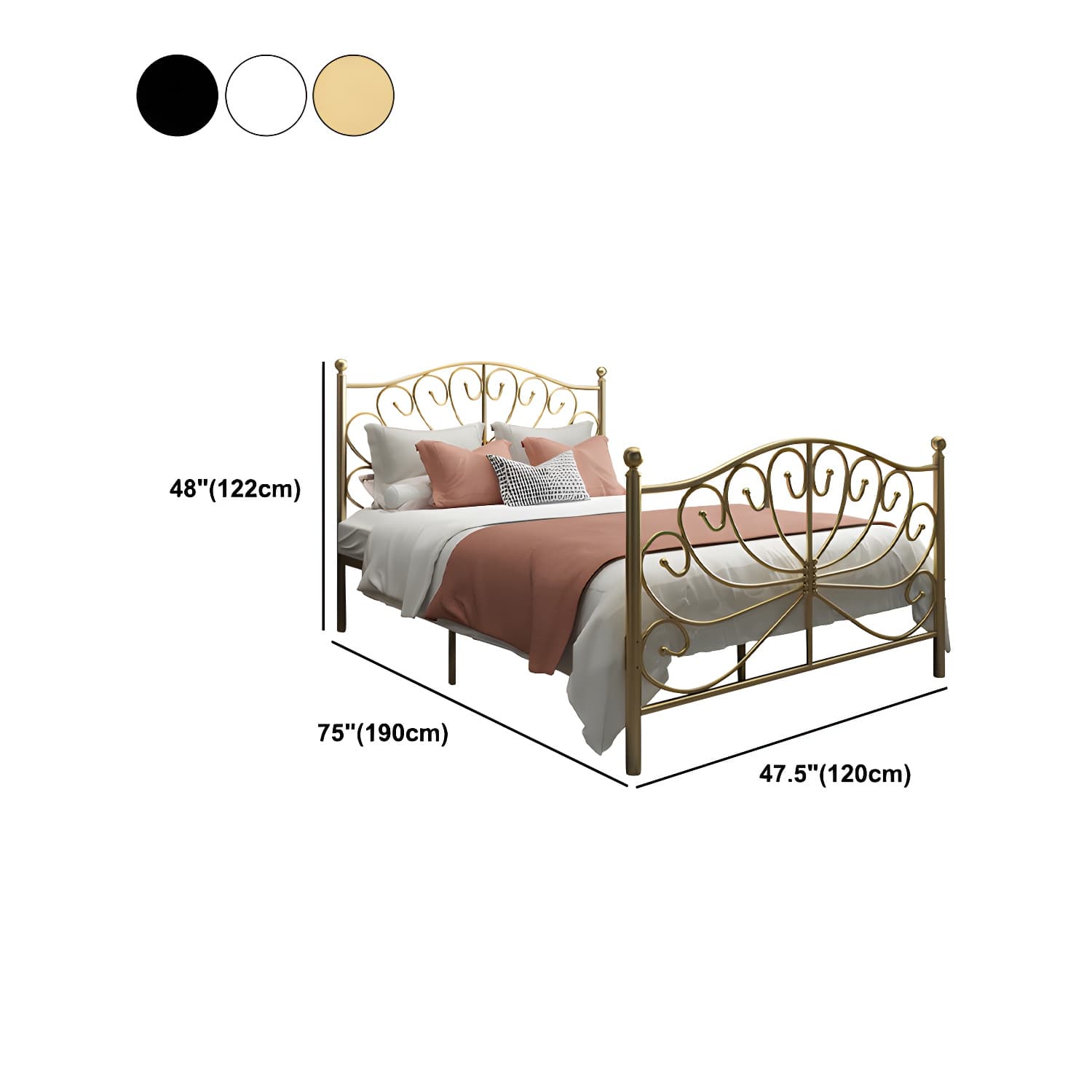 Four Poster Bed Glam Metal Bed, Camelback Open-Frame with Metal Legs - image 13