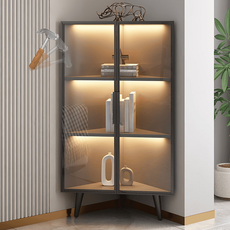 Dove Grey Scratch-immune Corner Accent Cabinet with Cabinet, Glass-panel Door, Adjustable Shelving and Handle Bars - image 4