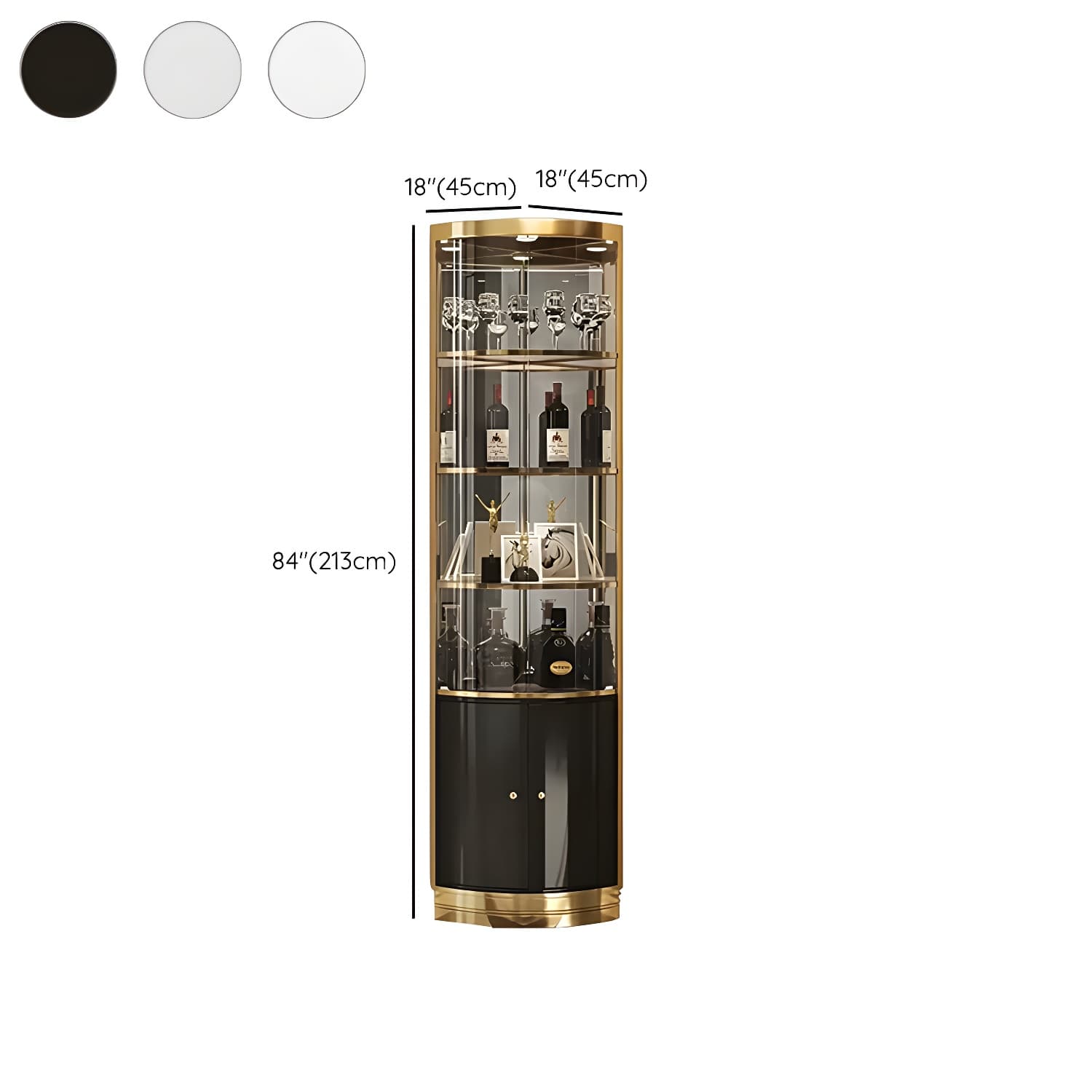 Modern Gold Corner Accent Cabinet with Glass Doors and Metal Counter Top - image 10