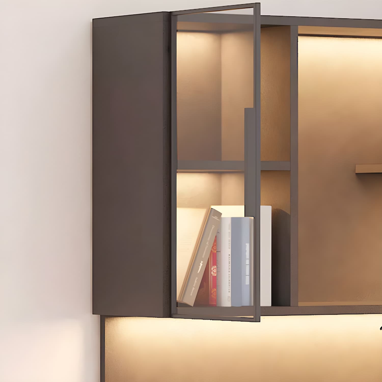 Corner Modern Accent Cabinet with Wood Counter Top, Glass Doors, Drawers, and Adjustable Shelves - image 10