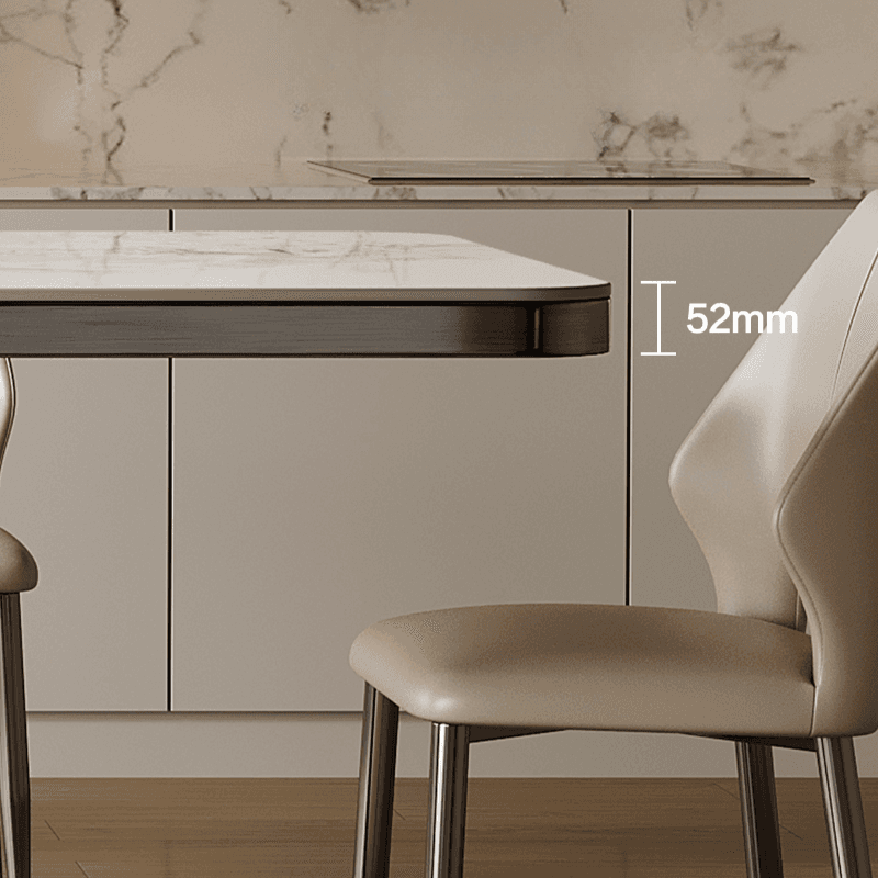Dining Table Set with Slate Stone Top, Stump Base, Fixed Table, Padded Chair with Back in White - image 8