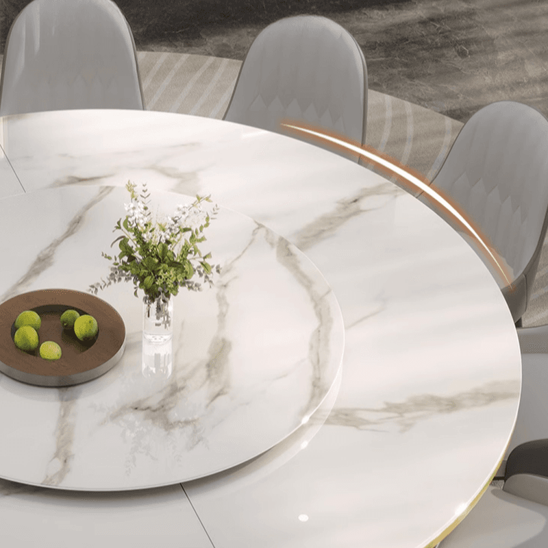 Minimalist Rounded Dining Table Set with Stump Base and Enclosed Back in White, Rotatable - image 3
