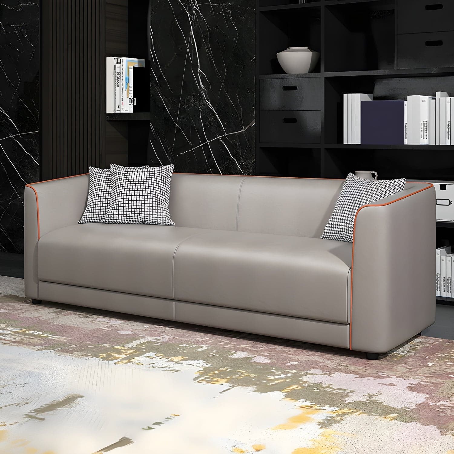 Tuxedo Arm Sofa with Tight Back 25.98" High Contemporary Faux Leather - image 7