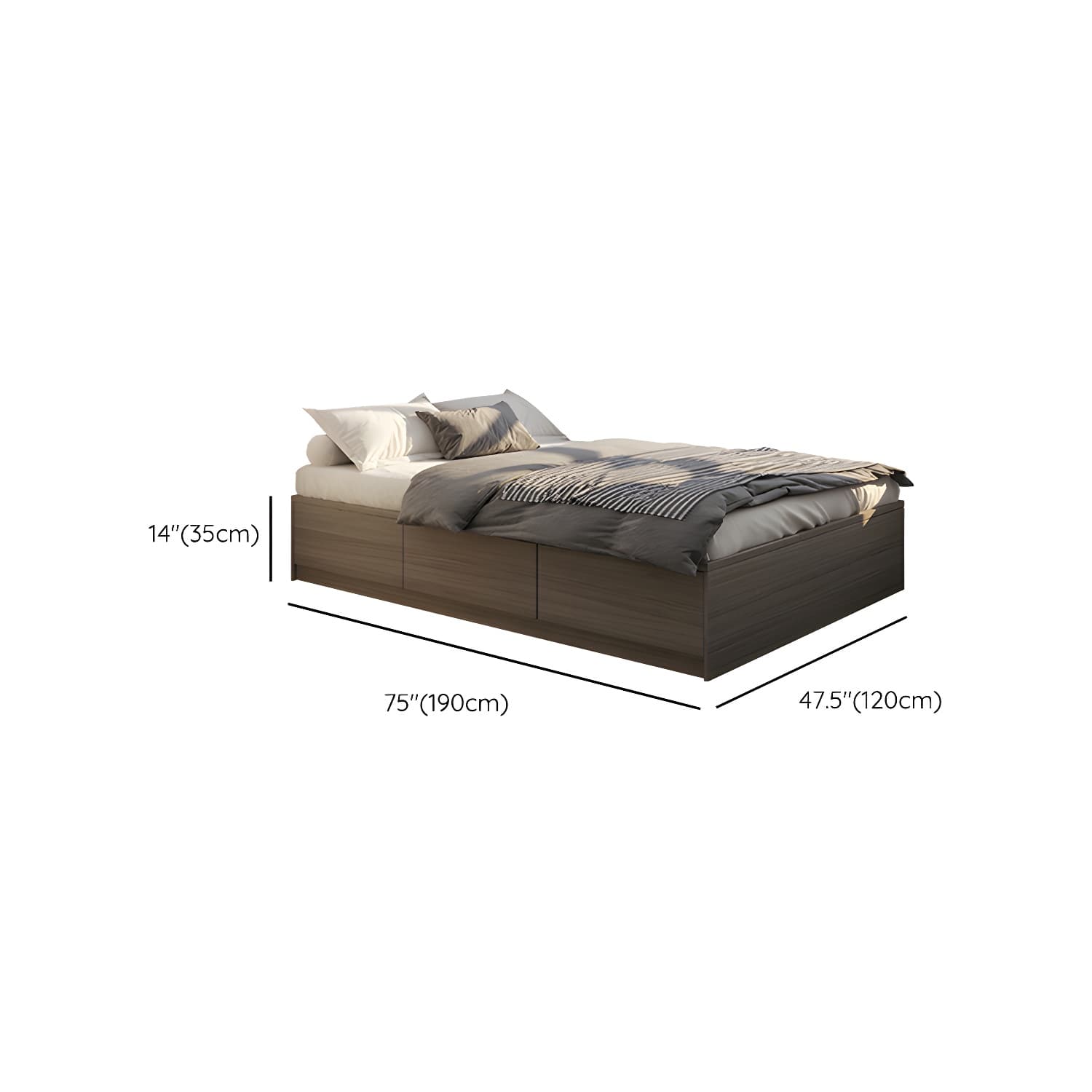 Light Brown Platform Bed Scandinavian 13.77" Tall Bed Frame with Storage Drawers - image 14