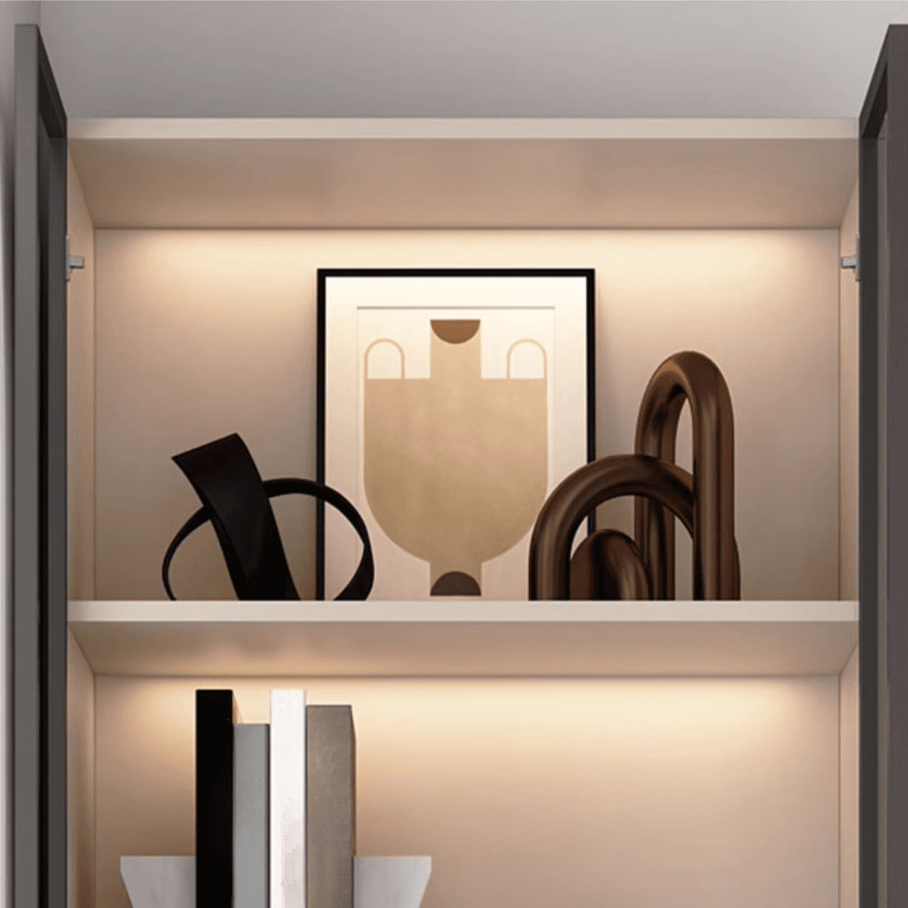 Brown Manufactured Wood Utility Storage Cabinet with Storage Cabinet, Glass Door, Cabinet Bars, Soft Close Drawer and Light - image 9