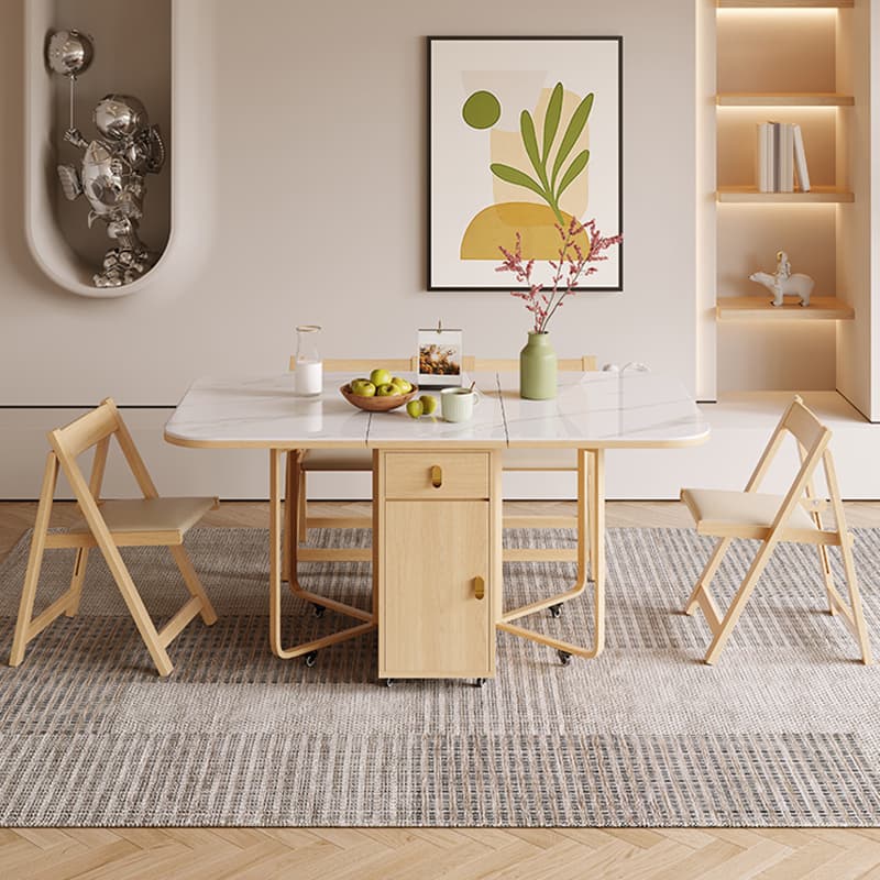 Scandinavian Folding Dining Set in Light Wood with Upholstered Chairs and Extendable Table - image 3