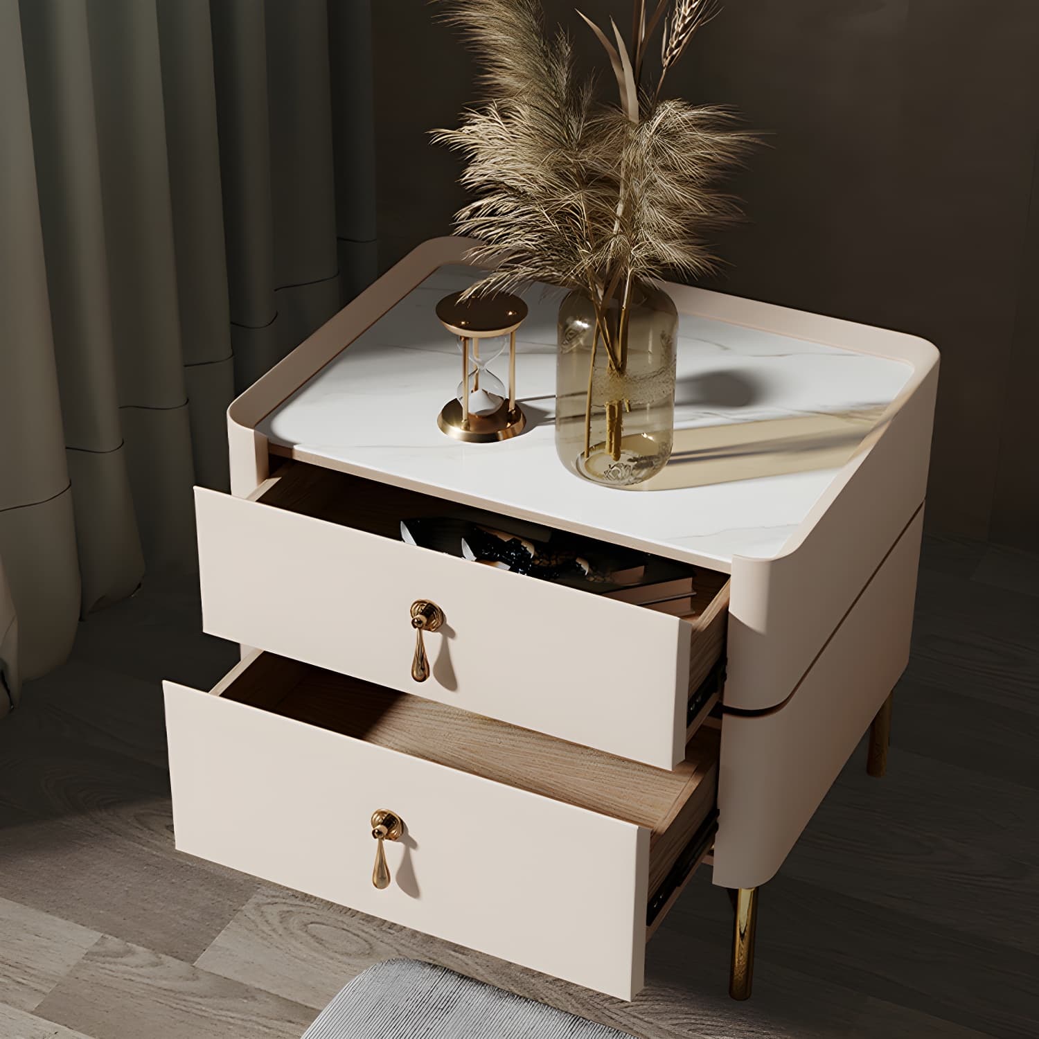 Glam 2-Drawer Nightstand Glass Top 19 Inch H Legs Included Night Table