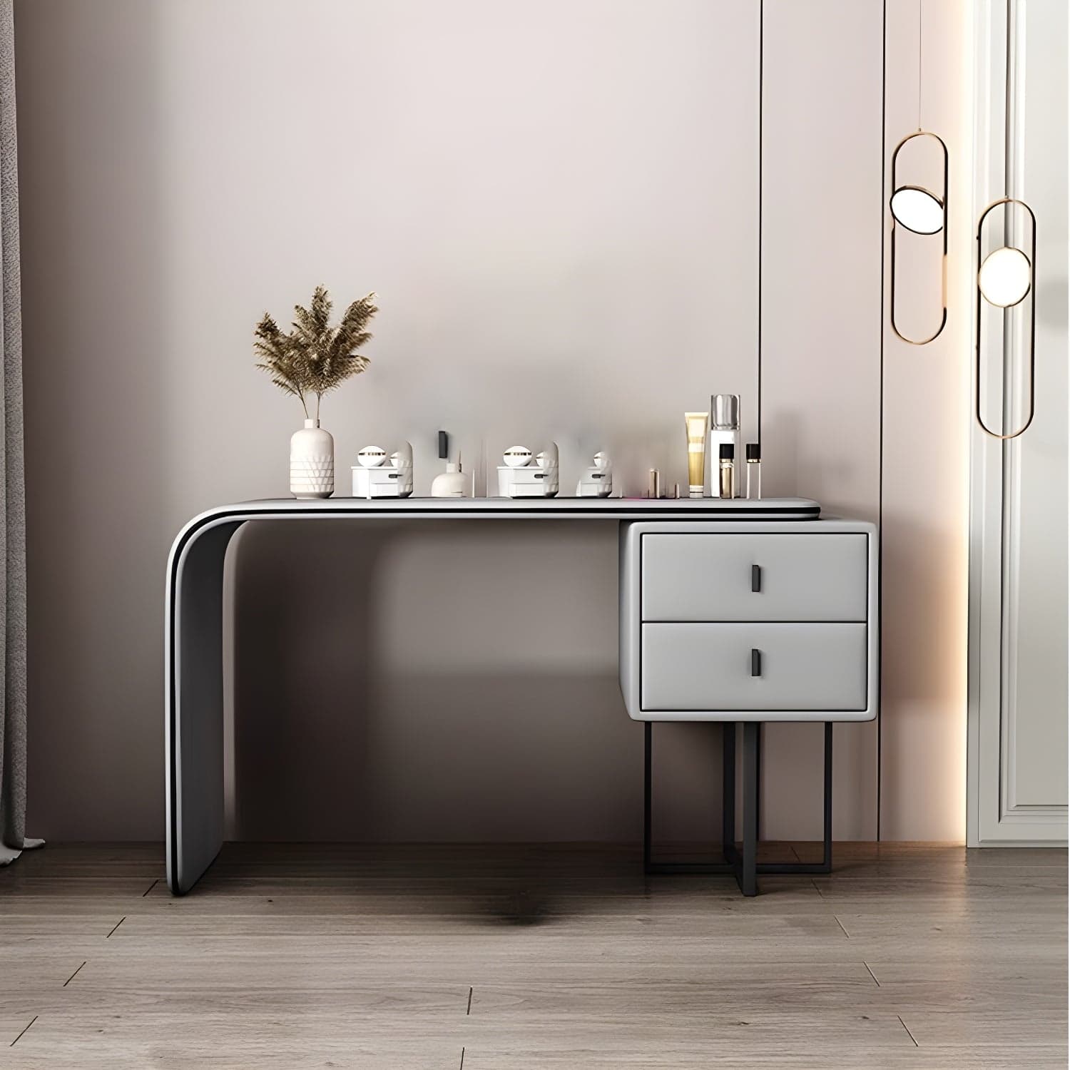 Modern Wood Makeup Vanity with 2 Soft Close Drawers, Standard Length, Natural Finish, 18.9in Width - image 3