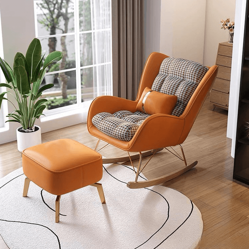Trendy Cocoa/Lime Green/White Upholstered Rocking Chair Couch 2 Piece Set with Track Arm & Ottoman, Scratch-defiant - image 6