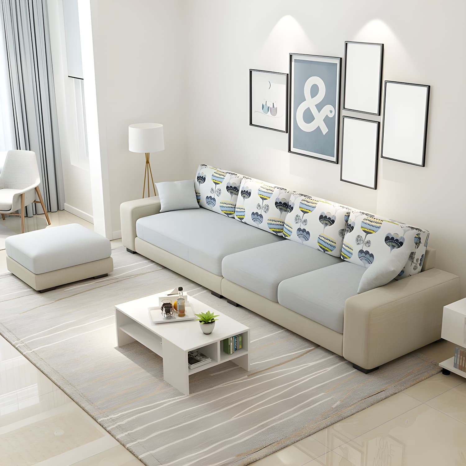 Scandinavian Wood Frame Straight Sofa with Cushion Back and Slipcover in 3 Piece Set - image 8