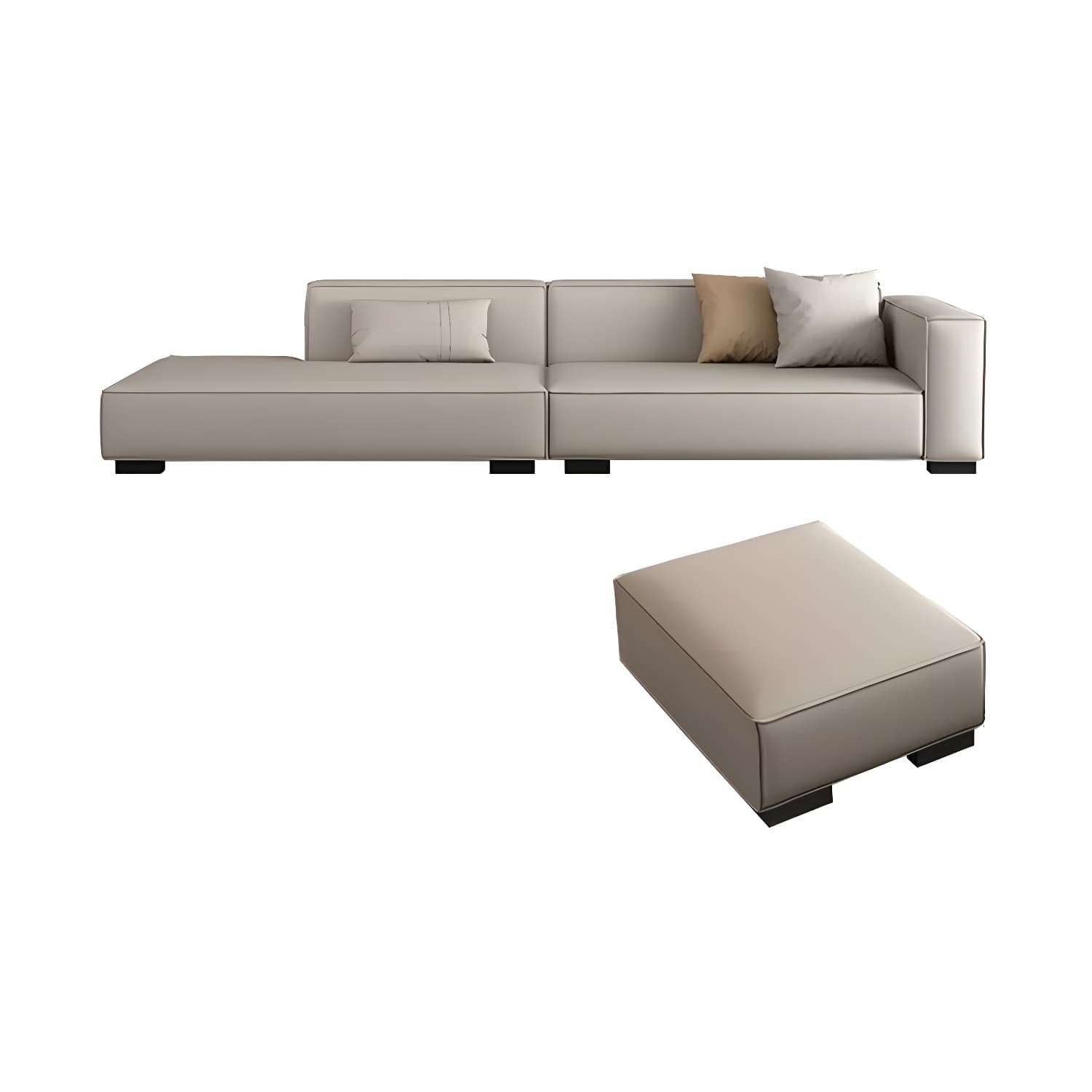 Modern Gray Faux Leather Sofa Chaise with Square Arms and Pine Wood Legs - image 11