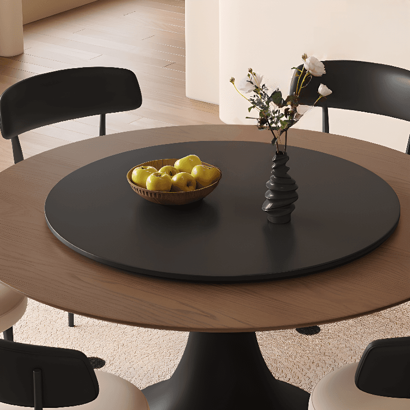 Circular Slate Dining Table Set with Stump Base, Back Seats for 6 or 4, in Espresso