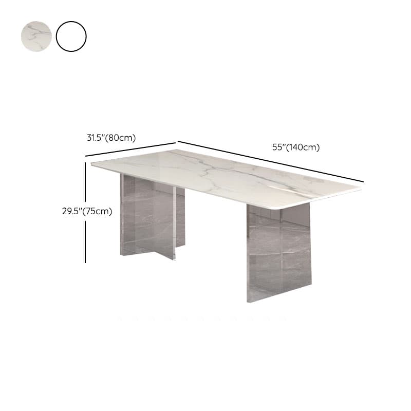 Dining Table Set with Rectangular White Slate Stone Top, Two-sided Pedestal Base, and Padded Chair with Back - image 9