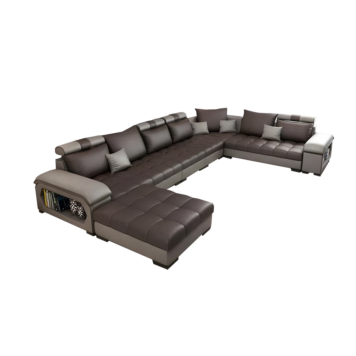 Modern Wooden U-Shape Reversible Modular Corner Sectional Set with Storage and Ottoman - image 4