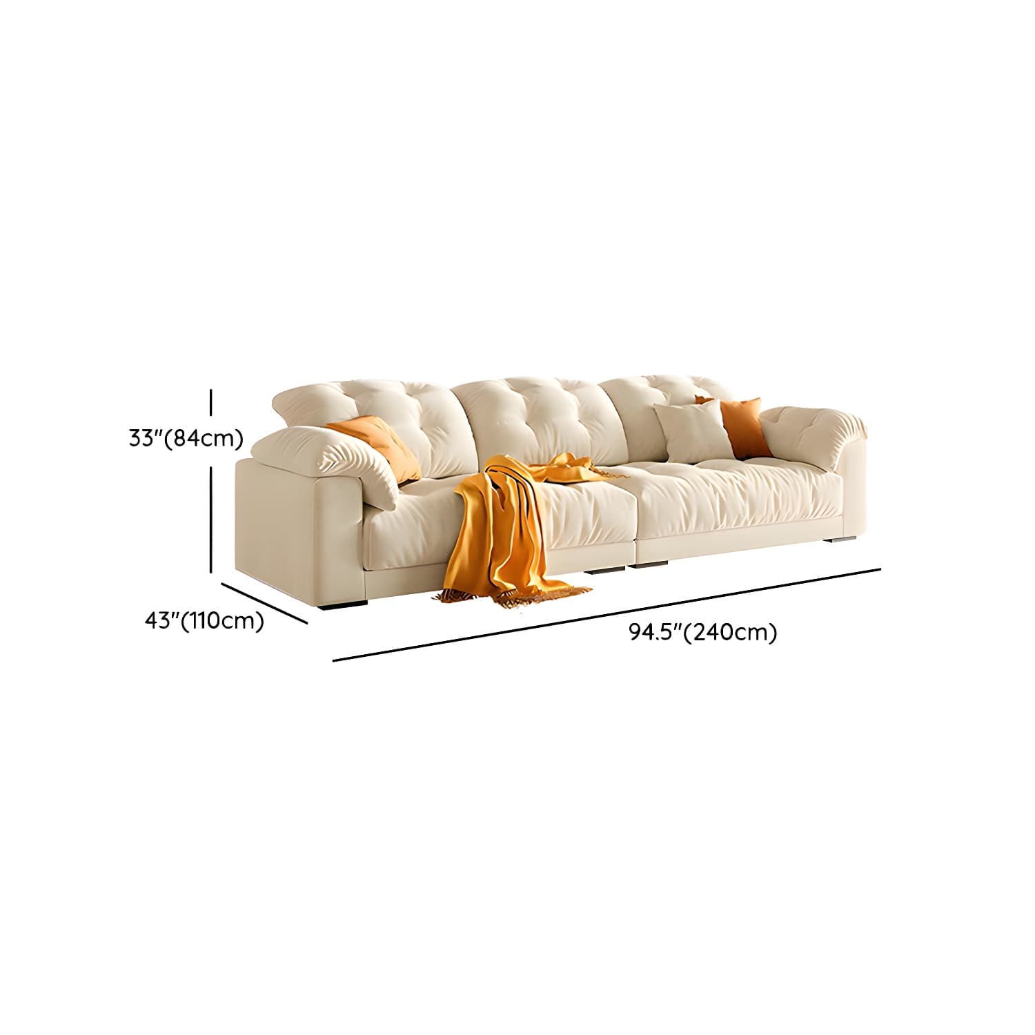 Modern Tufted Sectional Sofa in Off-White with Pillow Top Arm - image 11