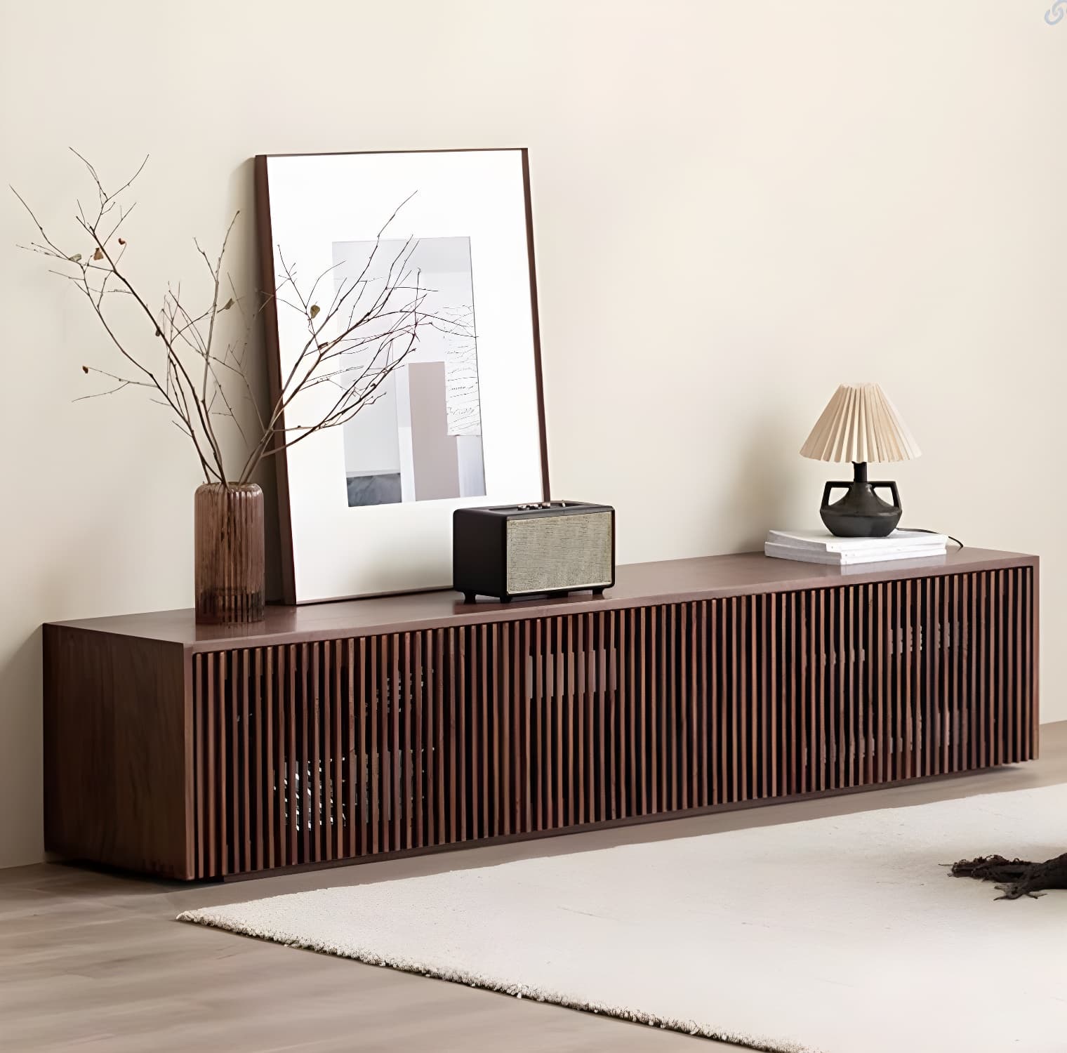 Scandinavian Wood TV Stand with Low Height, Cabinet, and Ventilation Features - No Assembly Required - image 7
