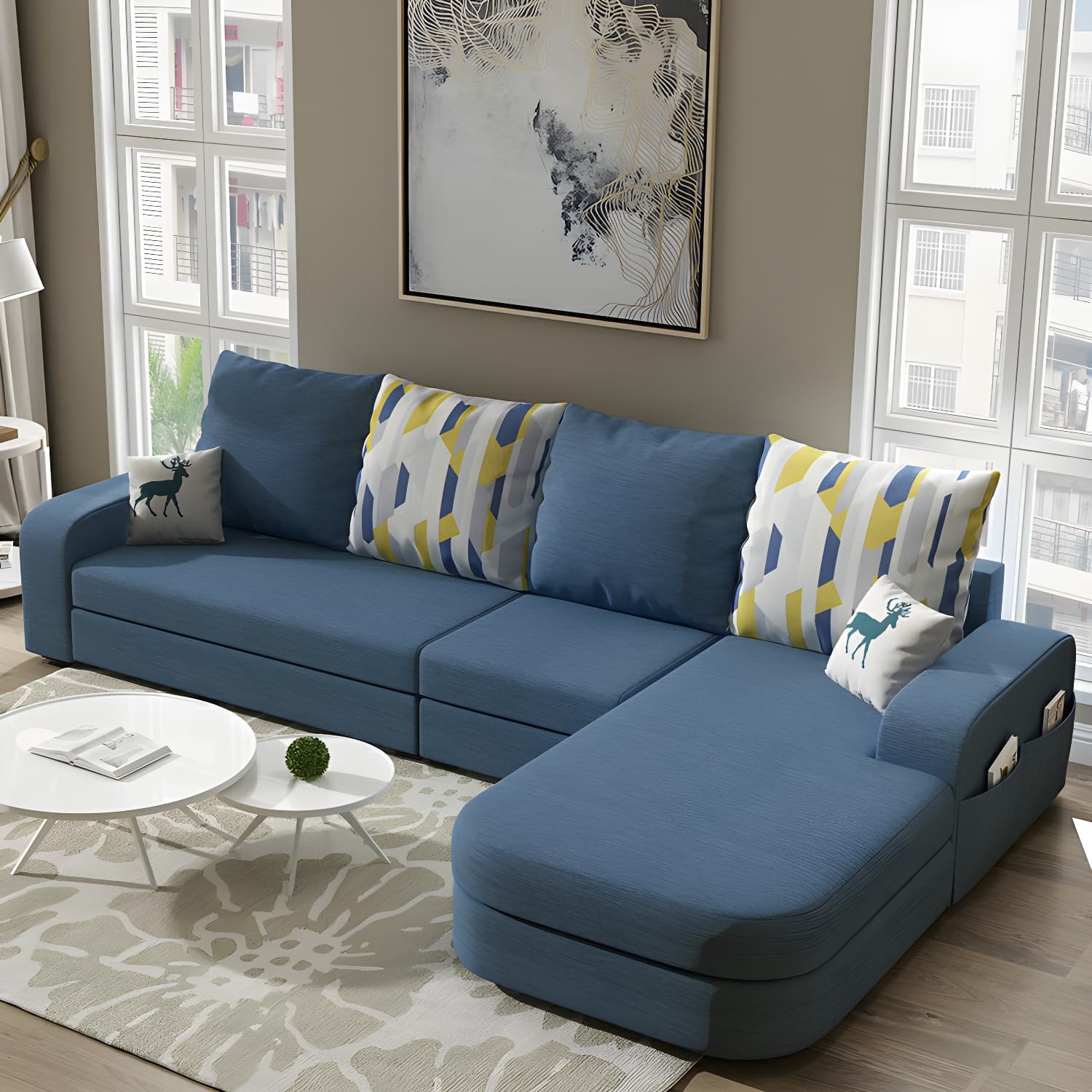 Modern Reversible L-Shape Wooden Frame Sectional Sofa with Square Arm and Storage Included - image 3