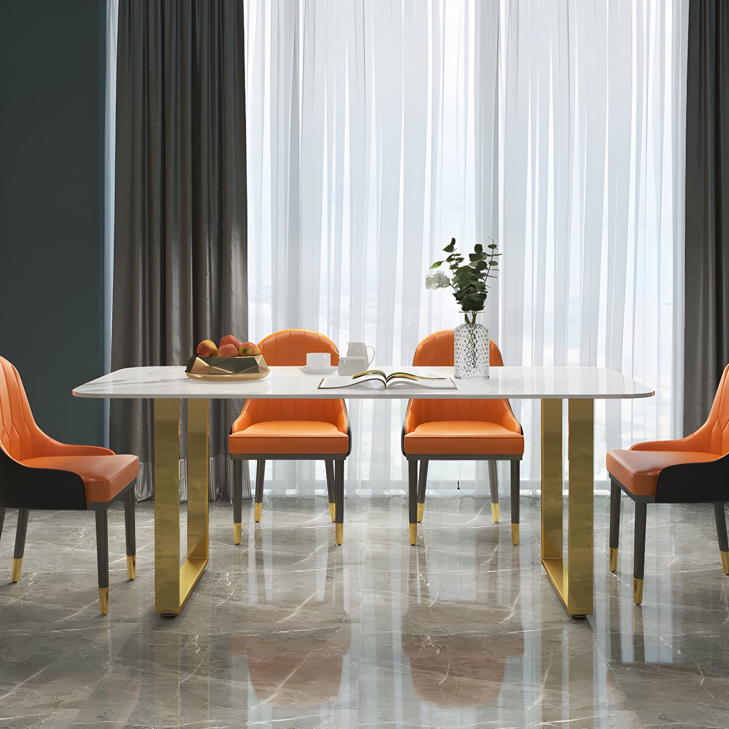 Marble Top Dining Table Modern Rectangle Dining Table with Sled Base - image 9