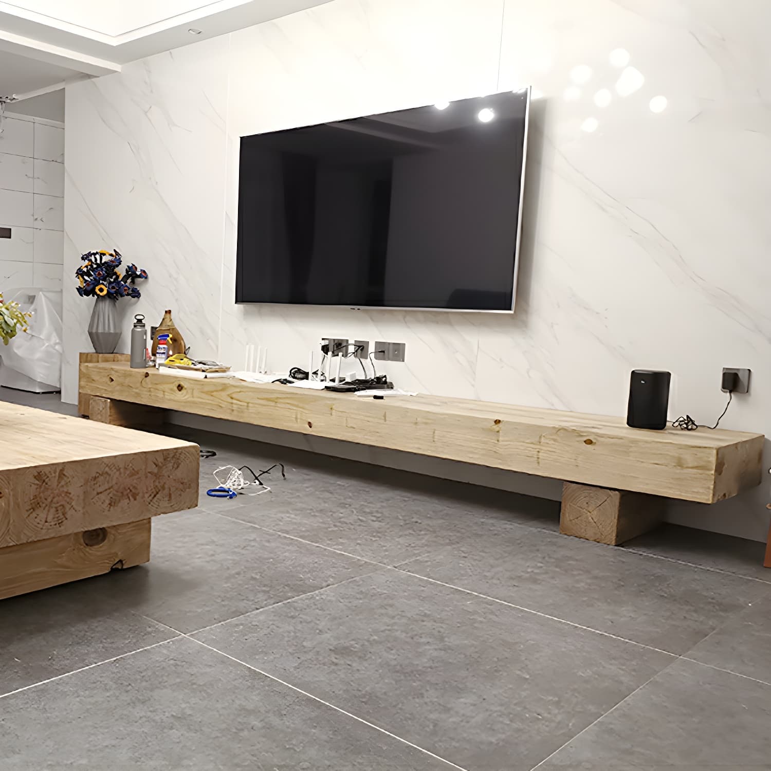 Scandinavian Natural TV Stand Console in Pine Wood - 15.7" H - image 10