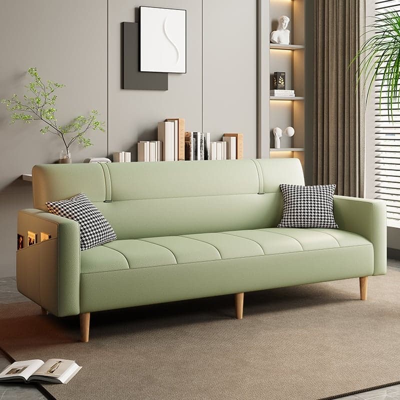 Synthetic Leather Convertible Sofa in Grey/Light Blue/Light Green with Arm - image 3