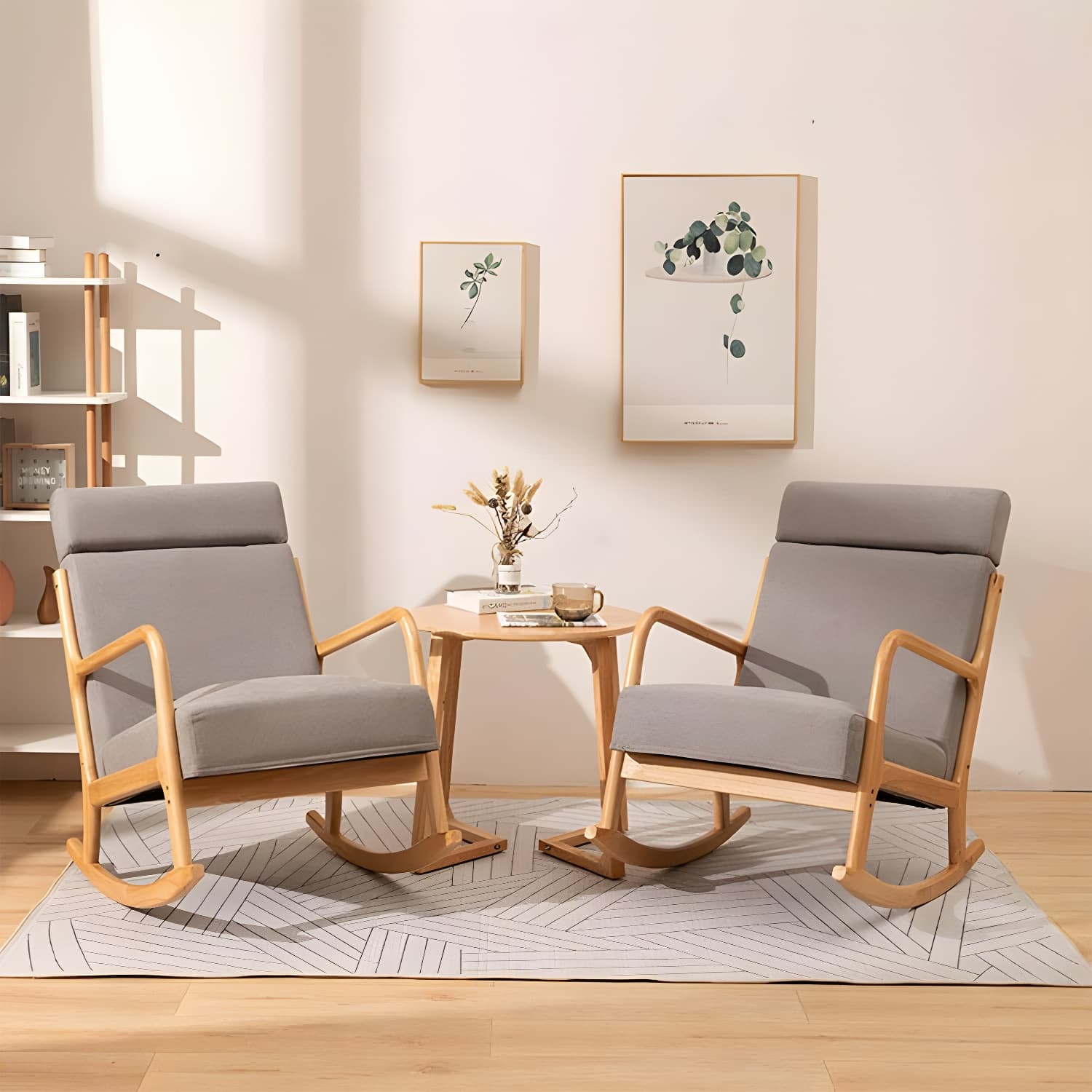Mid-Century Modern Rocking Accent Chair with Solid Wood Frame and a Pillow - image 8