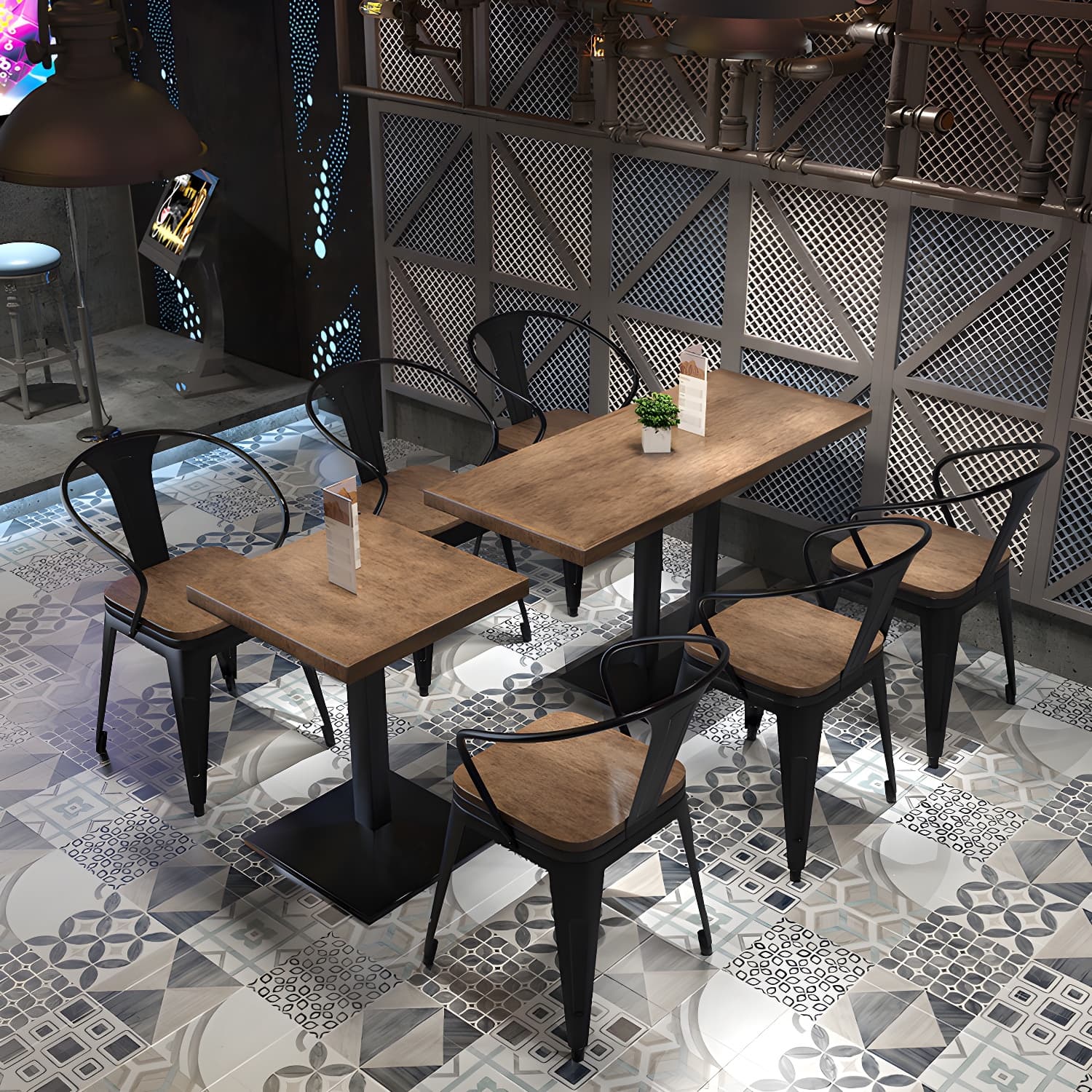 Metal Industrial Pedestal Dining Table Wood Top Table for Kitchen and Dining Room