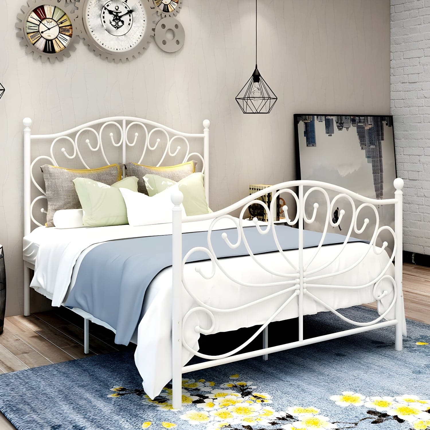 Four Poster Bed Glam Metal Bed, Camelback Open-Frame with Metal Legs - image 3