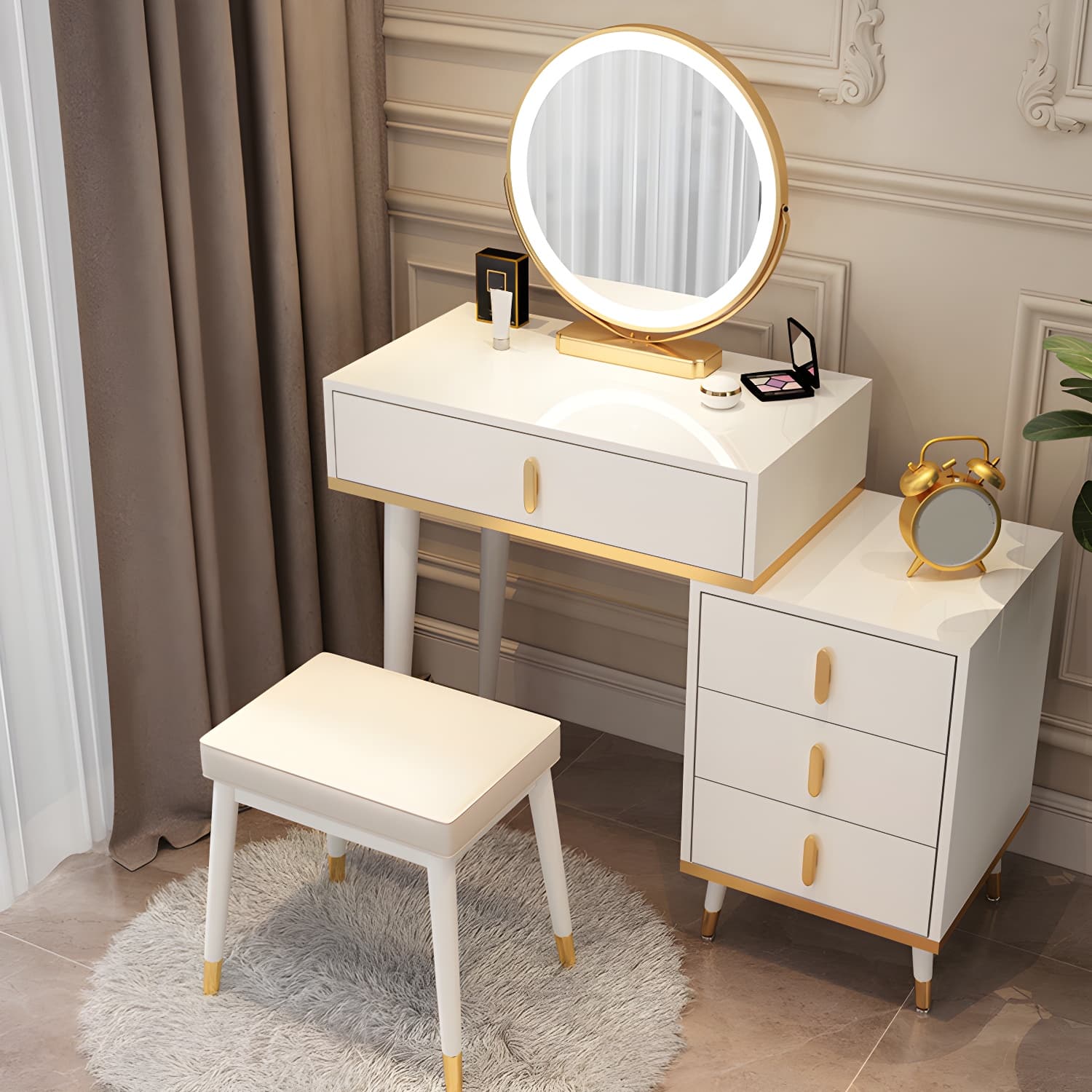 Contemporary Make-up Vanity with Wooden Top and Drawers for Bedroom