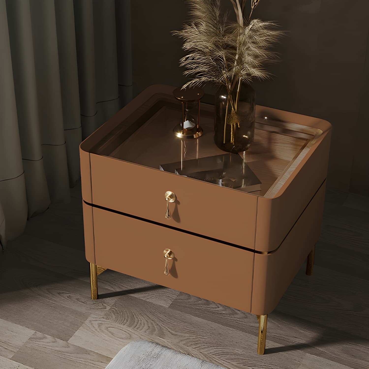 Glam 2-Drawer Nightstand Glass Top 19 Inch H Legs Included Night Table - image 17