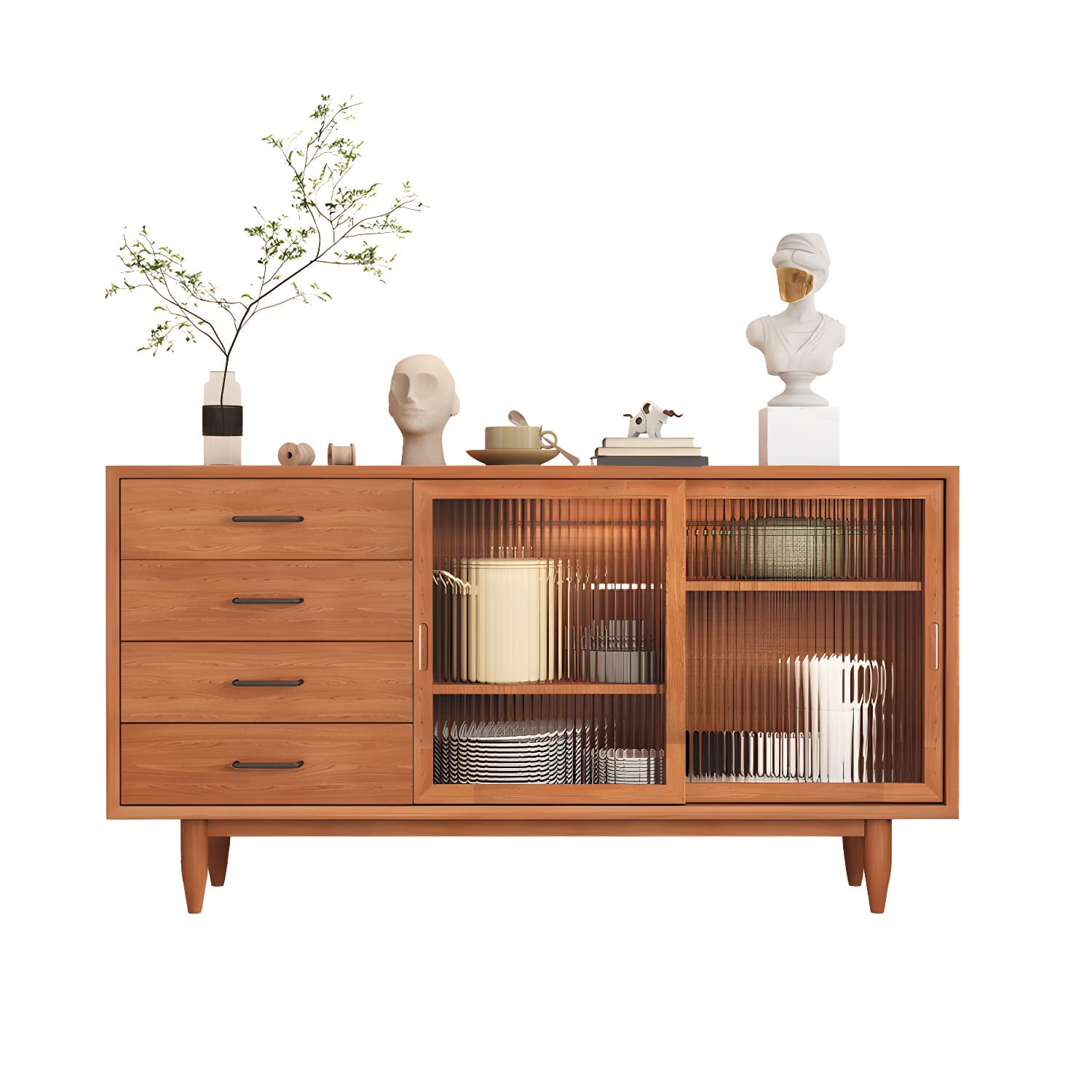 Mid-Century Modern Solid Wood Accent Cabinet with Glass Door - image 7