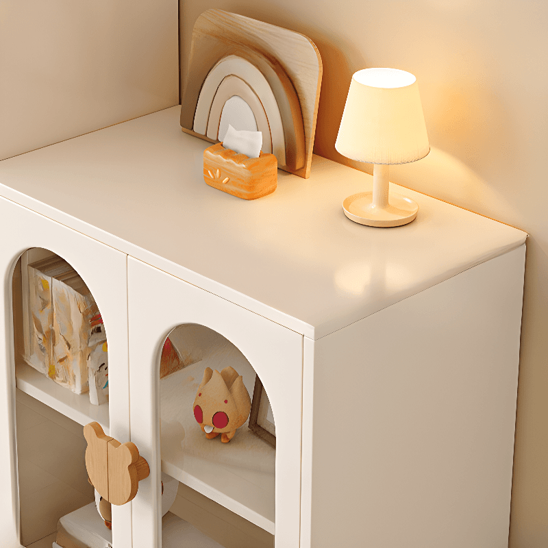 Modern Rectangular Utility Cabinet with Closet, Manufactured Wood Countertop, Glass-panel Door, White/Natural Top - image 8