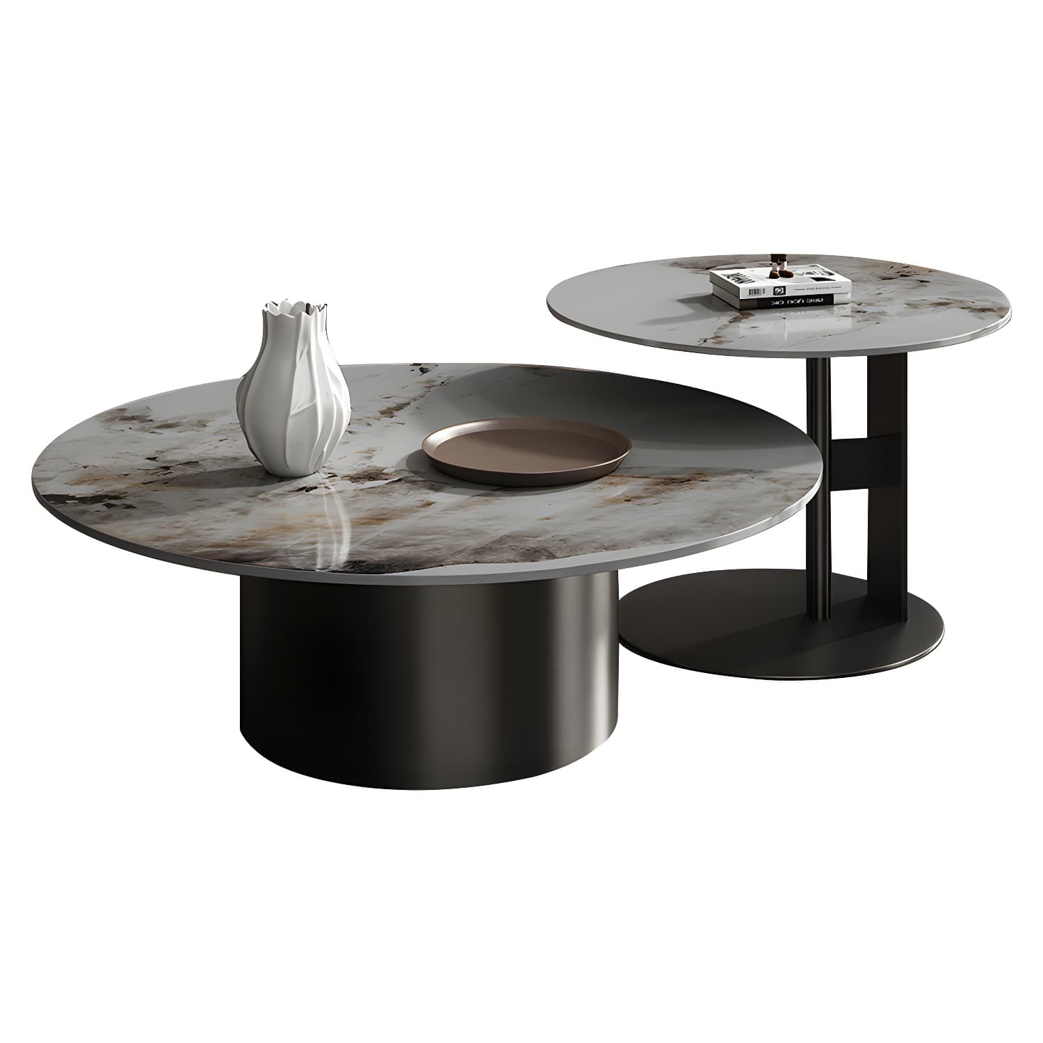 Slate Coffee Table Round Nesting Coffee Table Set with Pedestal Legs - image 7