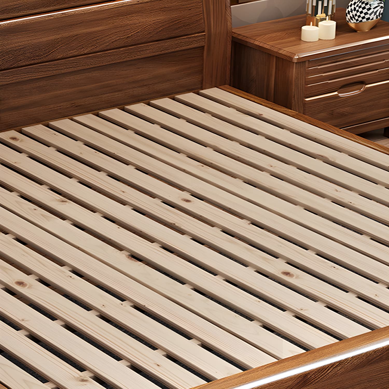 Mid-Century Modern Standard Bed Walnut Panel Bed with Headboard - image 9