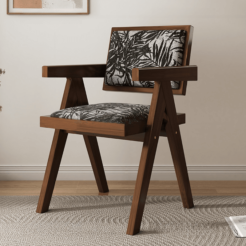 Modish Arm Chair with Ventilated Back, Padded Upholstery, Arms, and Natural Wood Legs
