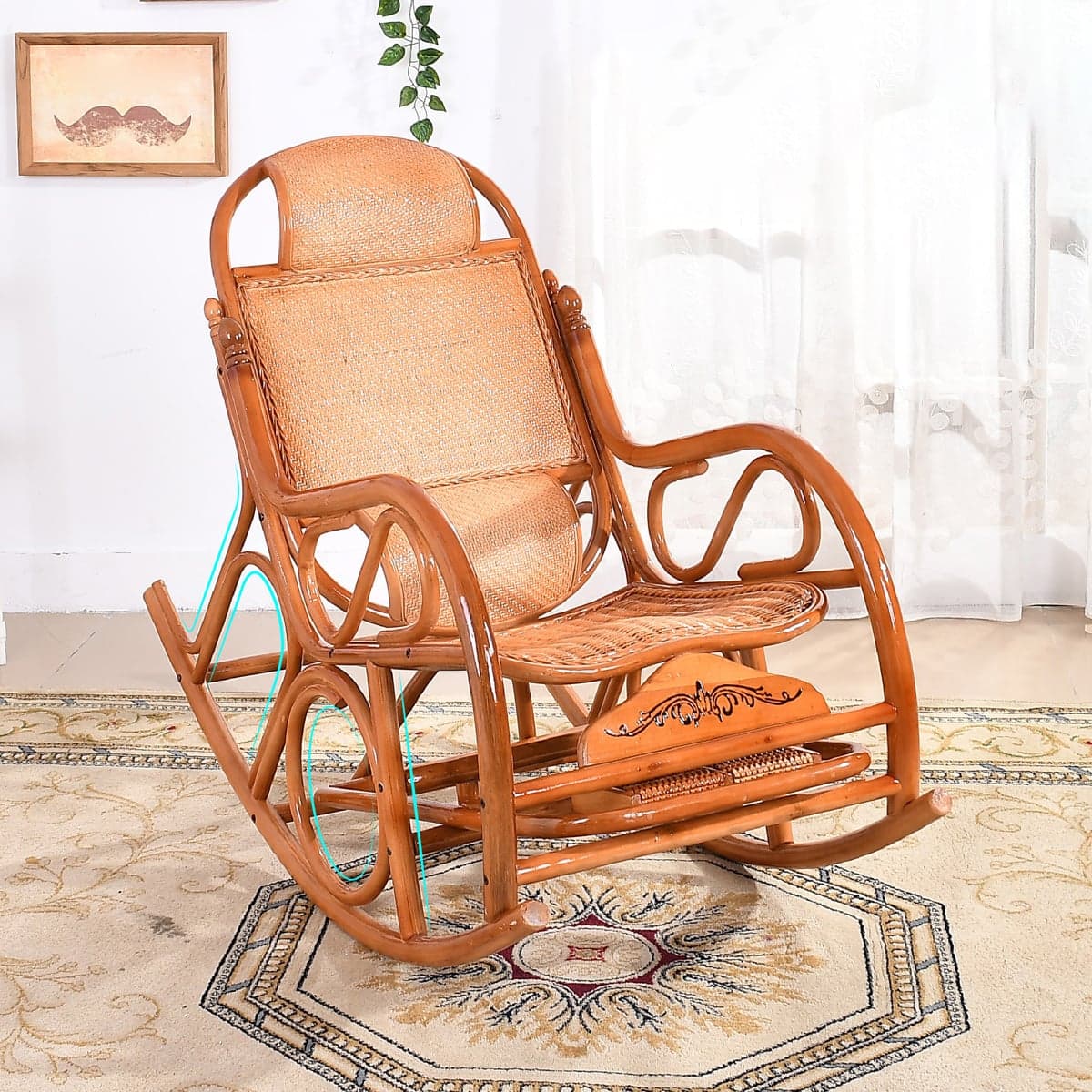 Traditional Rocking Chair Wicker Spindle Backrest Solid Color Indoor Rocking Chair - image 5