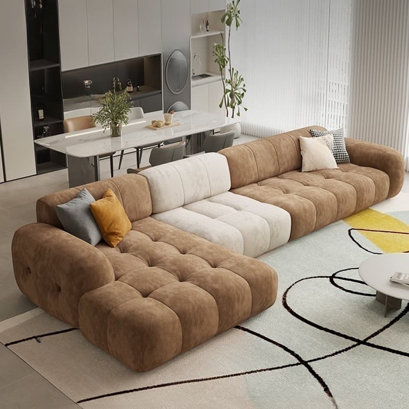 Channel Back L-Shape/Straight Right Hand Facing/Horizontal Sofa Recliner/Sofa Couch in Brown/Beige with Concealed Support & Pine Wood Frame for Living Room - image 3