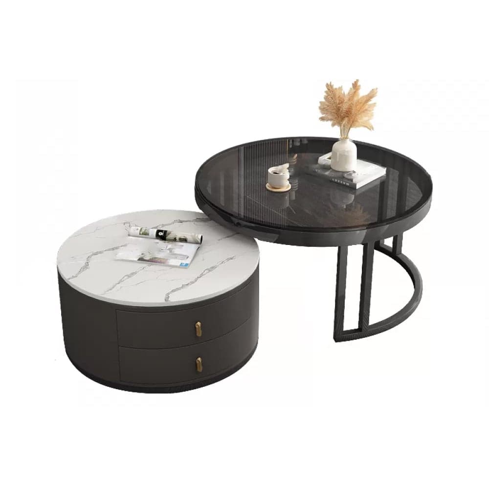 Round Nesting Coffee Table Set Frame Modern Storage Coffee Table - image 12