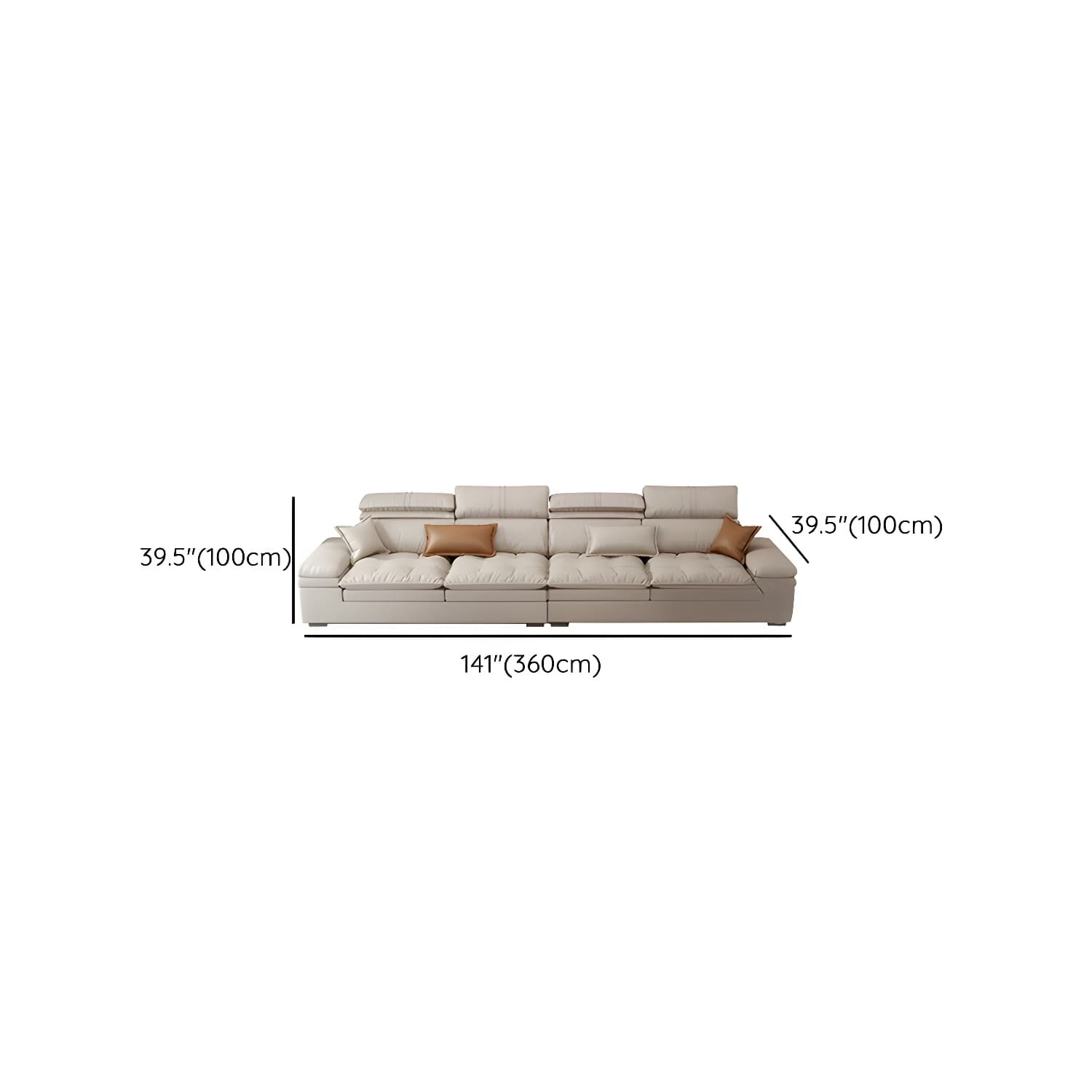 Modern Beige Faux Leather Stationary Sectional Sofa with Adjustable Headrest and Wood Frame - image 9
