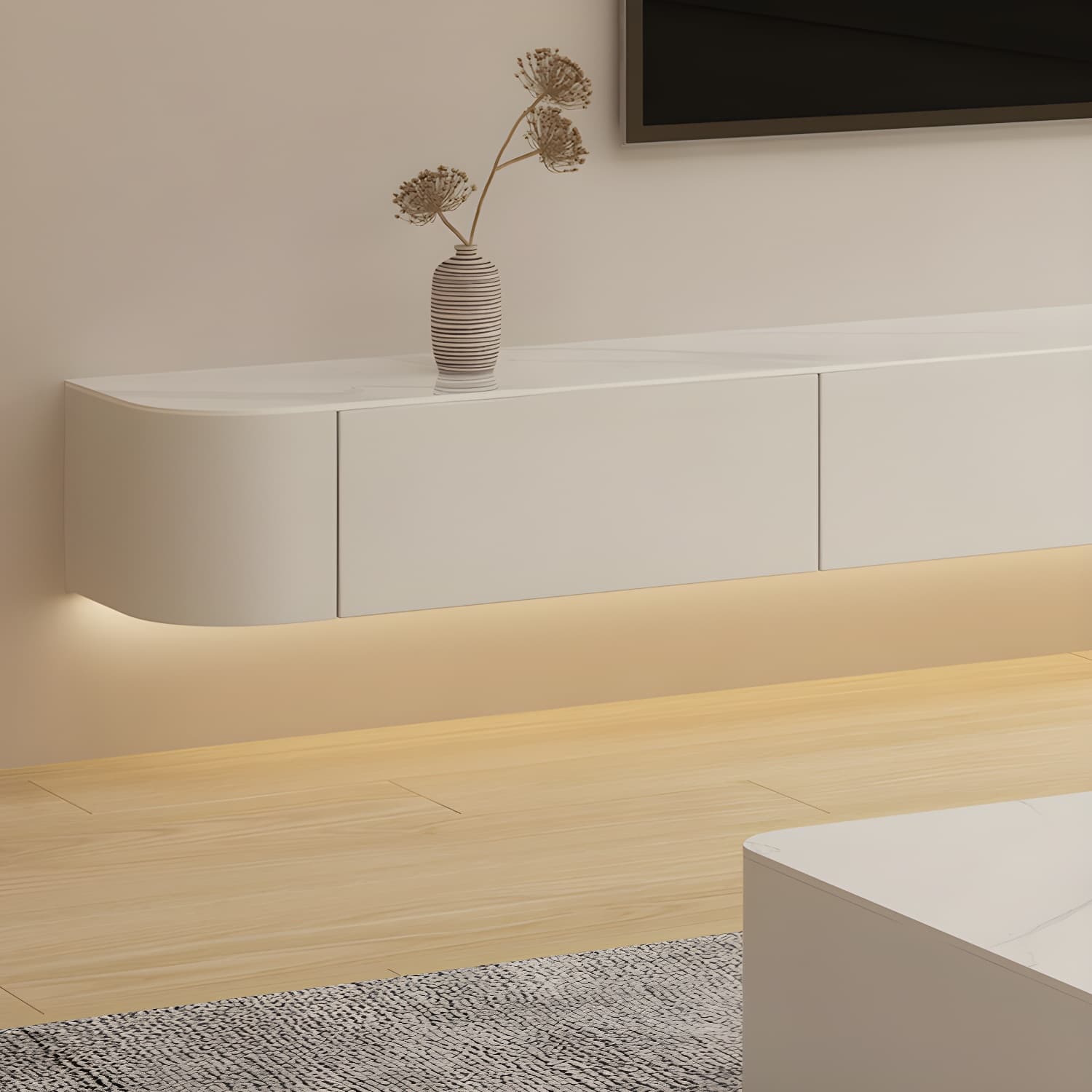 Stone TV Media Console Floating Stand Console with 2 Drawers - image 6
