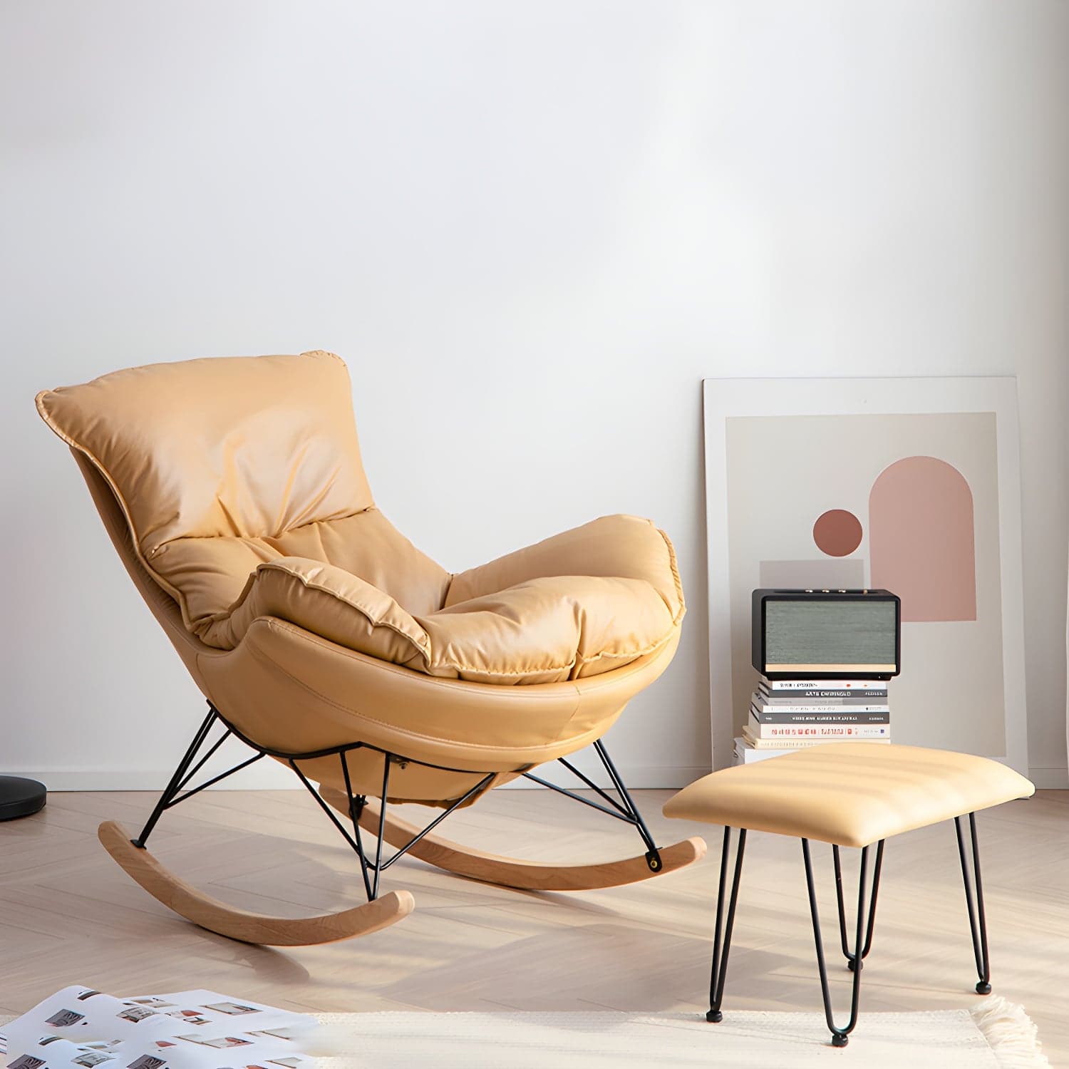 Modern Rocker Chair Upholstered with Dark legs Glider for Living Room - image 7