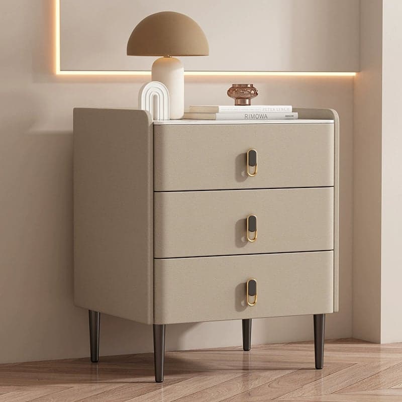 Modern Faux Leather Bachelor's Chest with Stone Countertop, 3 Drawers - image 5