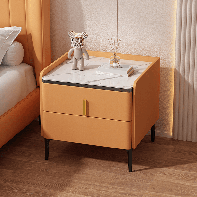 Minimalist 2 Tiers Drawer Storage Bedside Table with Faux Marble Countertop - image 7