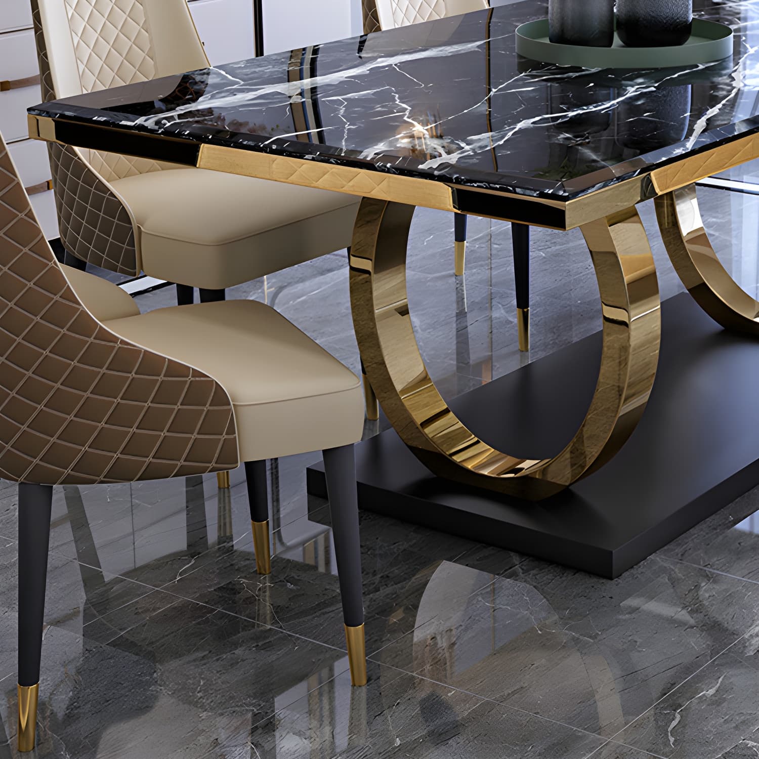 Modern 1/4/5/6/7 Pieces Black Dining Table Set with Marble Top Rectangle Dinette Set - image 7