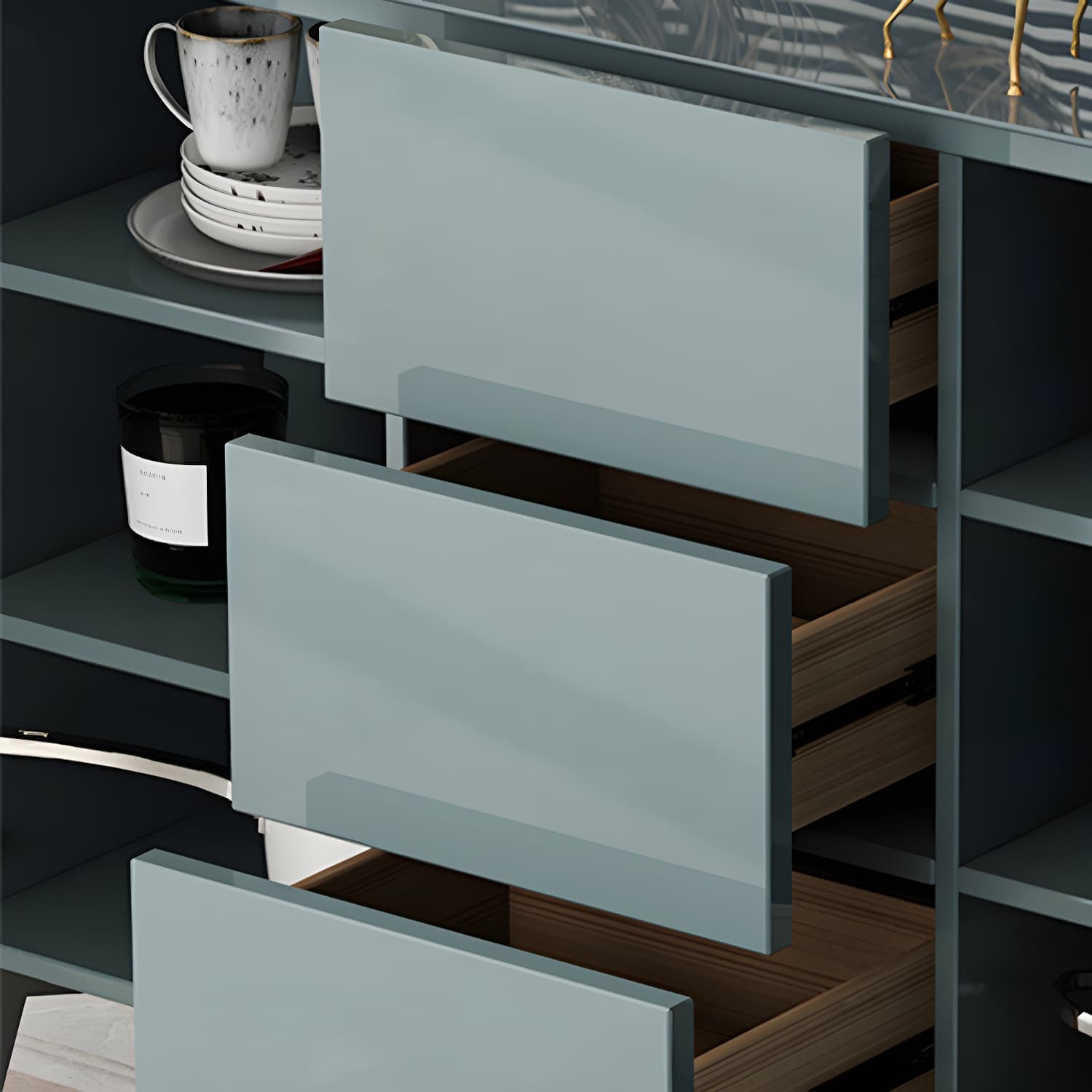 Contemporary Accent Cabinet Square Side Cabinet With Glass Top - image 9