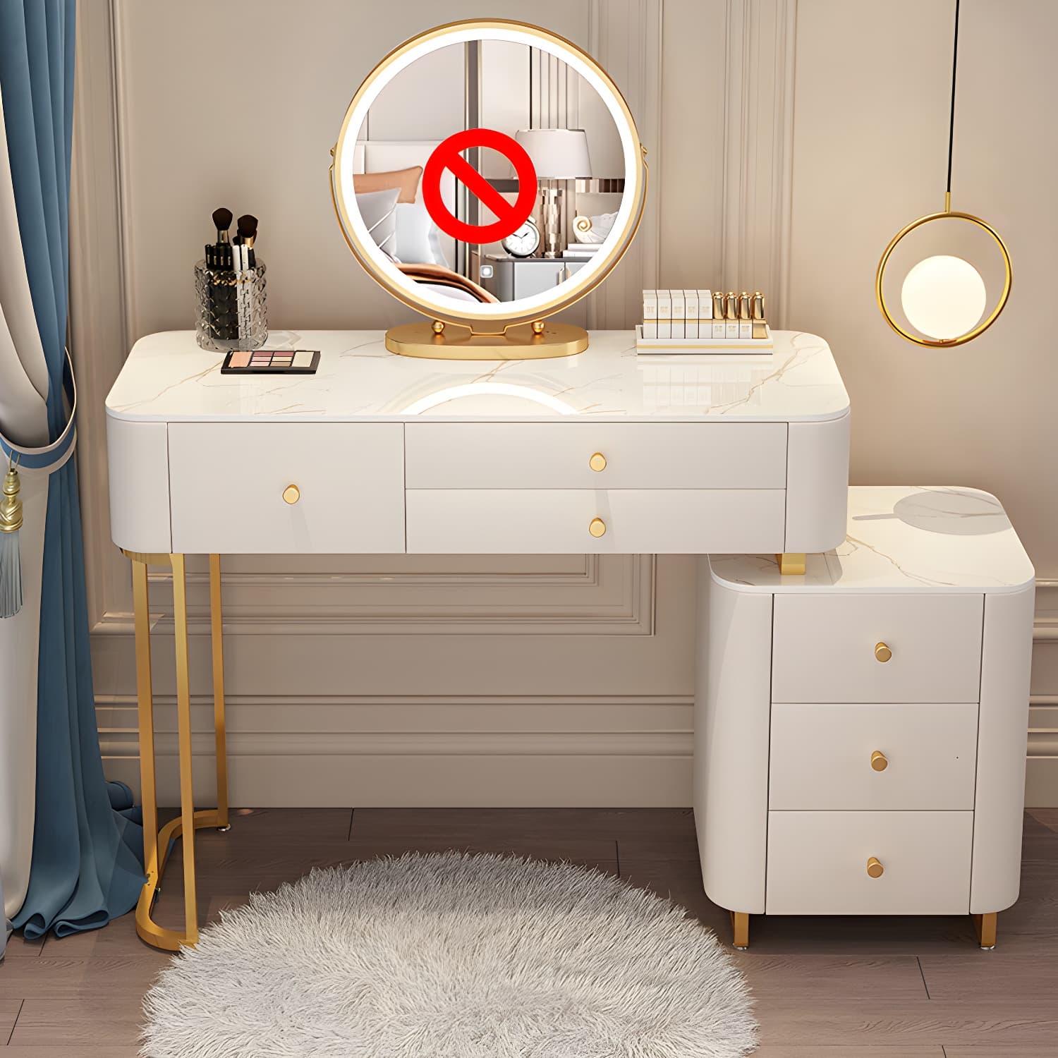 Solid Wood Makeup Vanity Desk Storage Dressing Table Stool Set with Drawer - image 14