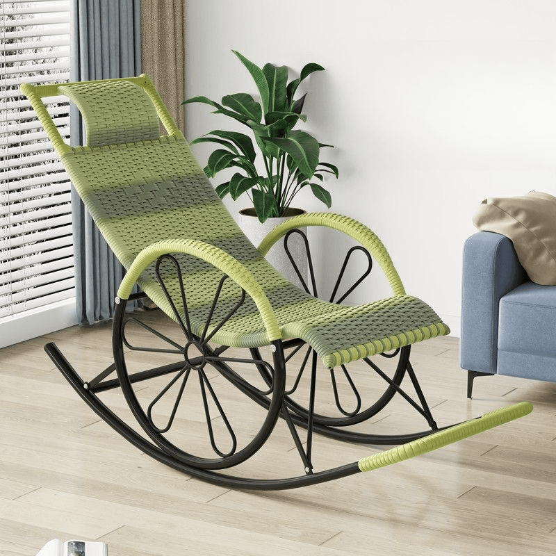 Auburn/Sage Green/Golden Synthetic Porch Rocker with Round Arm - image 13