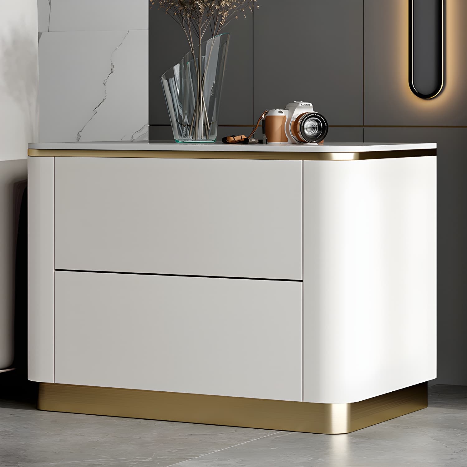 Glam Solid Wood Leather Outer Frame Accent Table Nightstand Drawer Storage Night Table - image 21