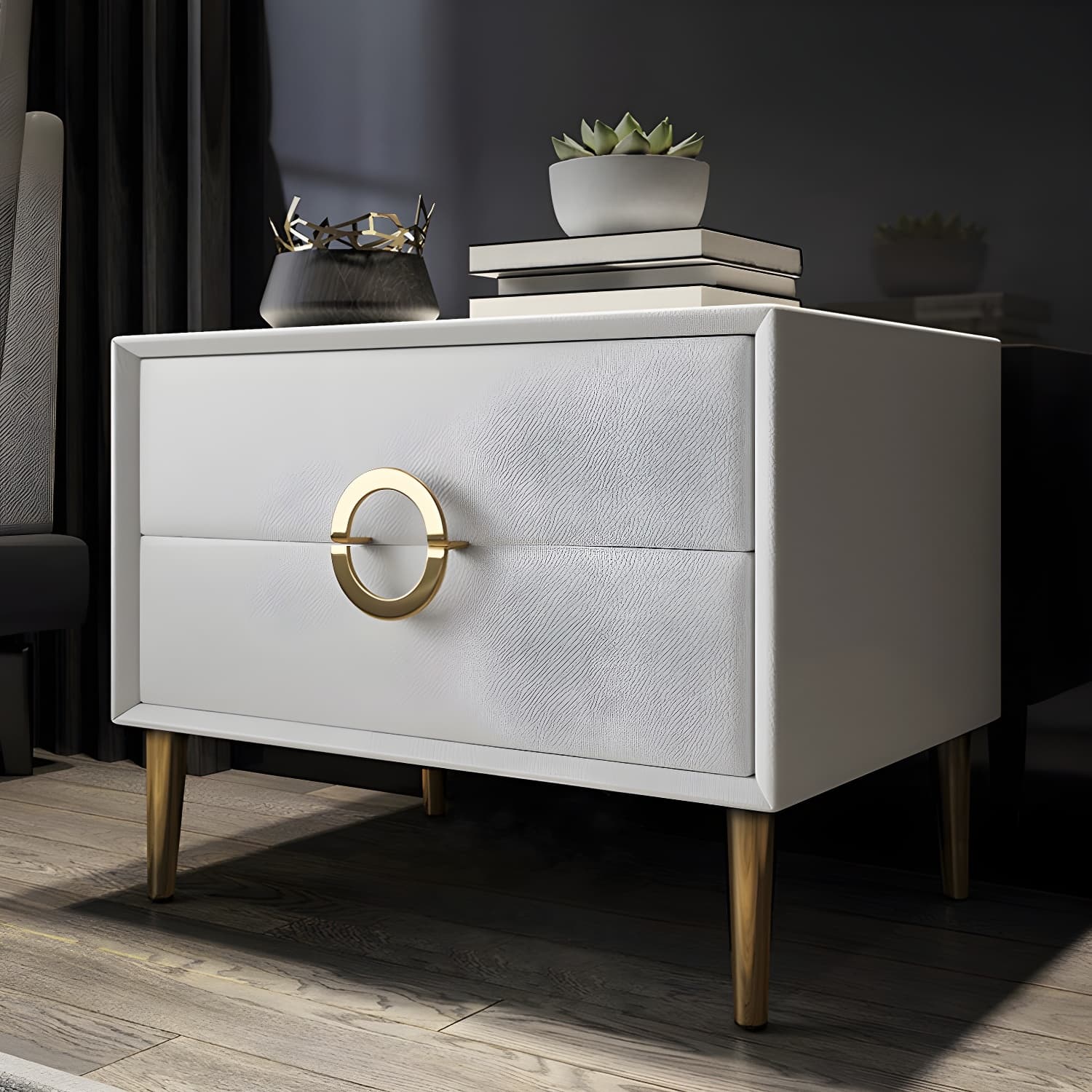 Glam Style Solid Wood Two Drawers Nightstand with Legs for Bedroom - image 22